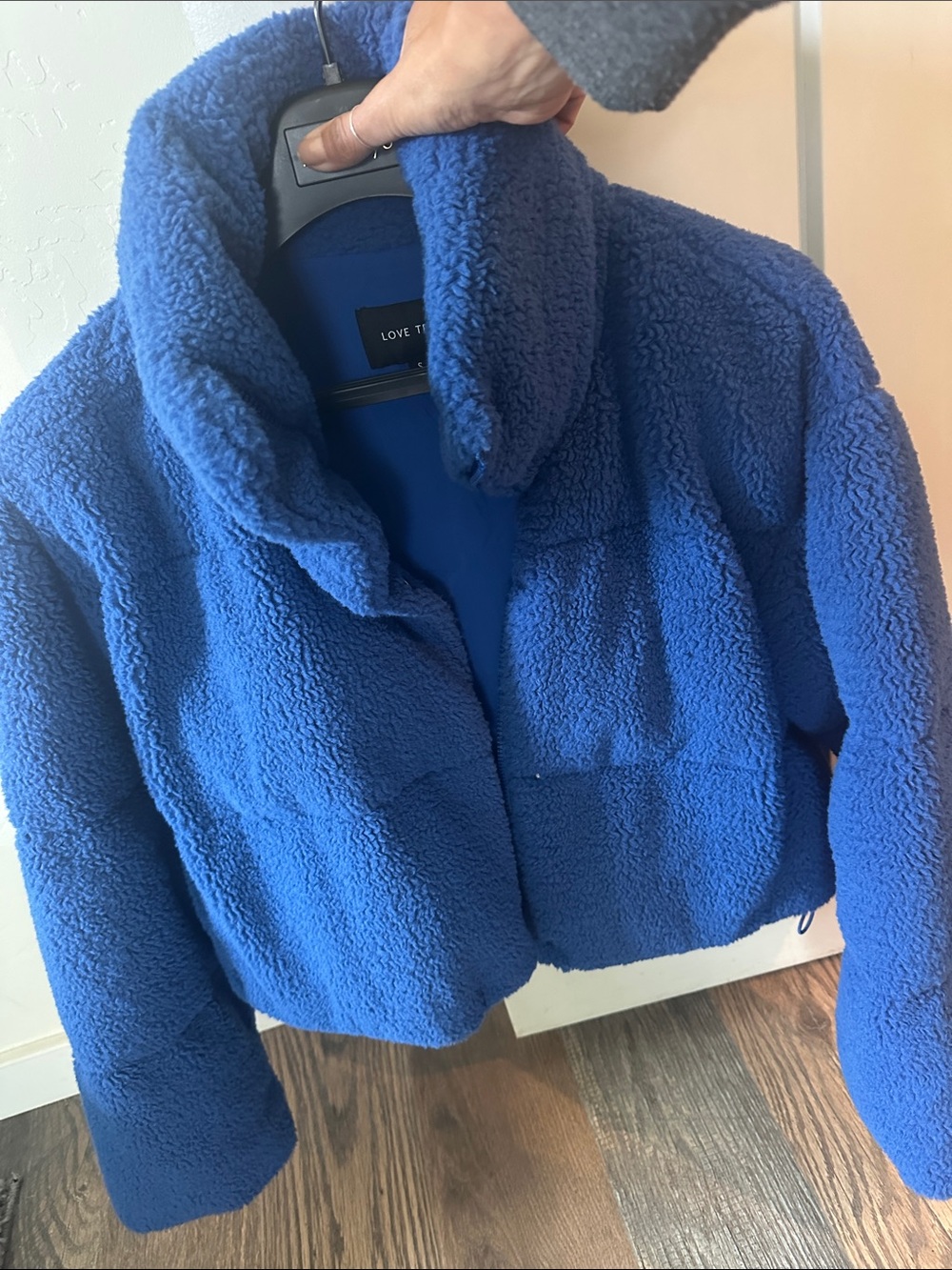 Royal Blue Sherpa Puffer Jacket womens